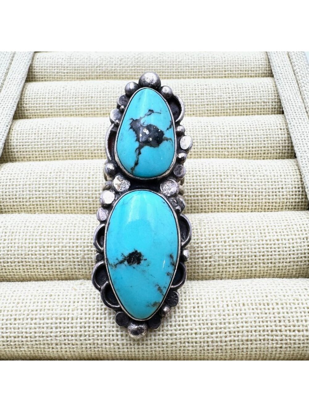 Vintage Native American Blue Turquoise Sterling Silver Ring Size 8 Mens Womens